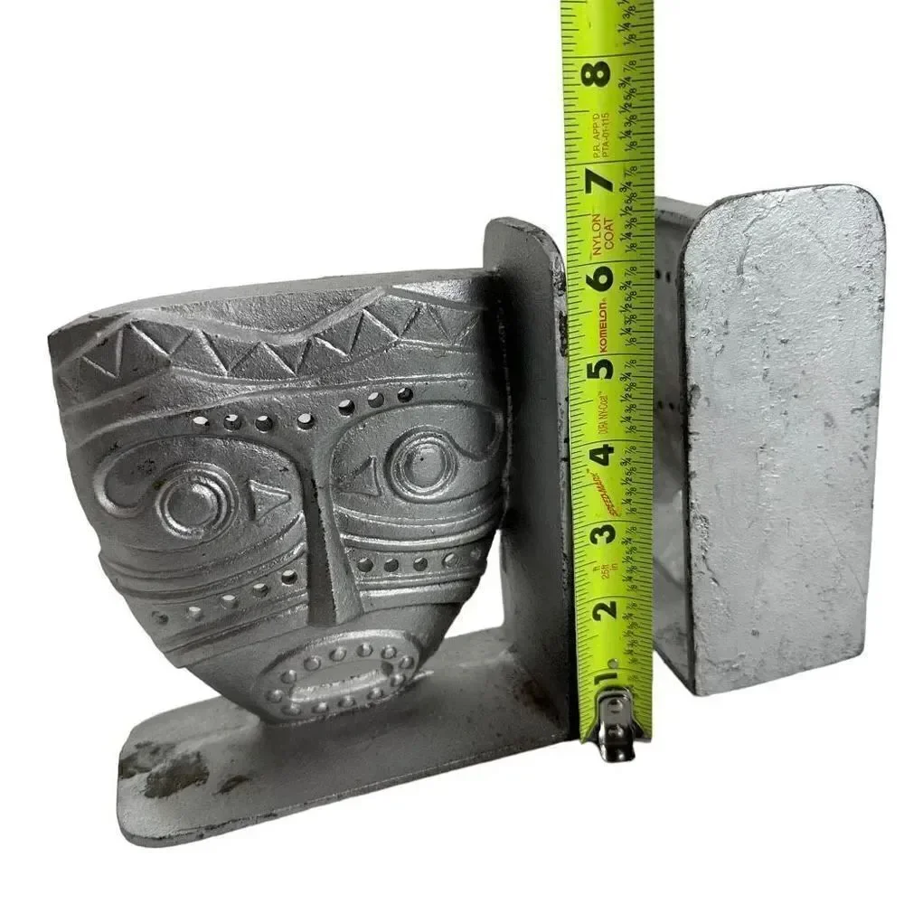 Tiki Mask Inspired Cast Iron Metal Bookends